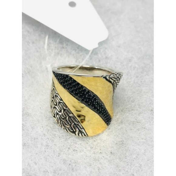 JOHN HARDY Hammered 18k Gold , Black Saphire and Spinel Saddle Ring - Picture 5 of 10